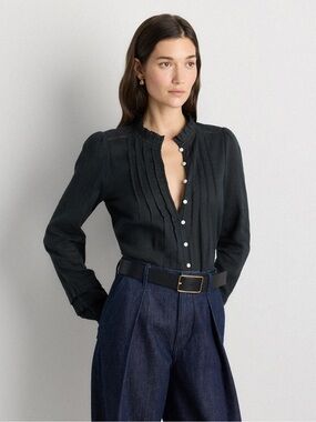 Quince Organic Cotton Peasant Boho Black Blouse Size XL